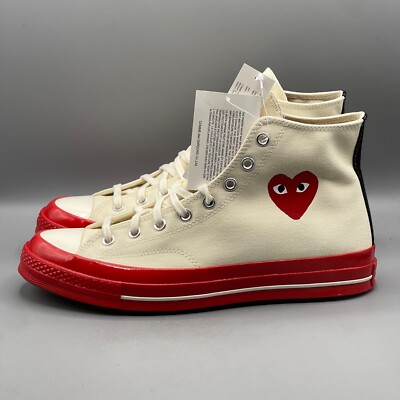 Converse Chuck 70 CDG Play Men's 11 Sneakers High Egret Red Heart Street A01794C