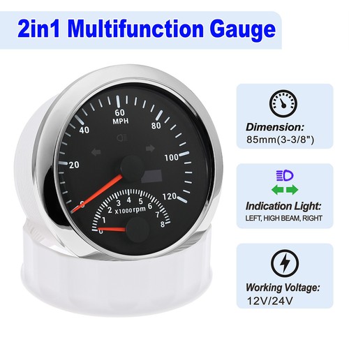85mm GPS Speedometer 120MPH With Tachometer 80000RPM Waterproof for Boat Car ATV - Picture 2 of 12