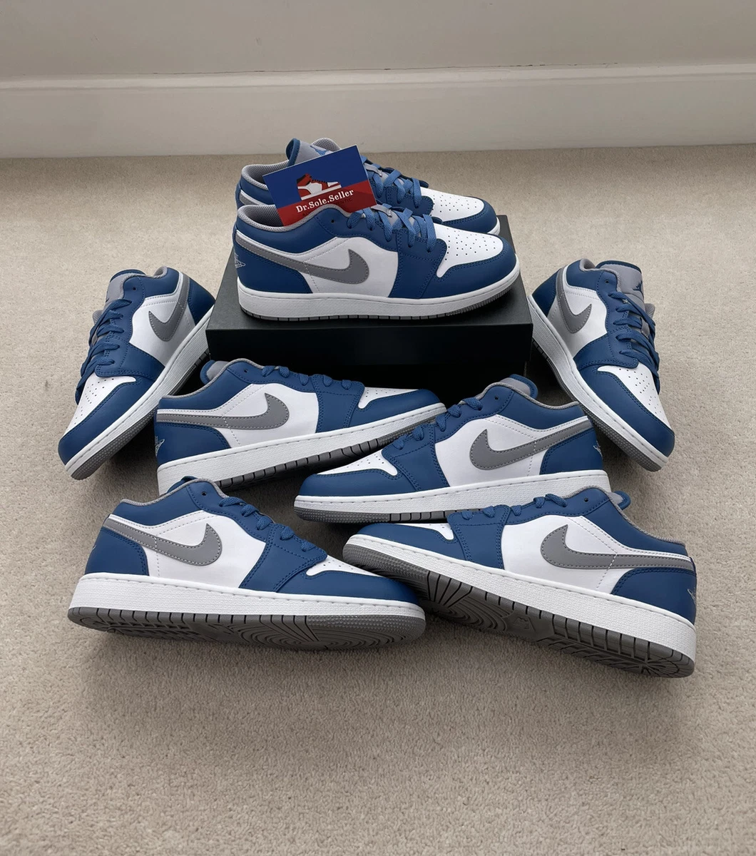 Nike Air Jordan 1 Low True Blue White Cement Grey GS ⚪️ UK5, 5.5