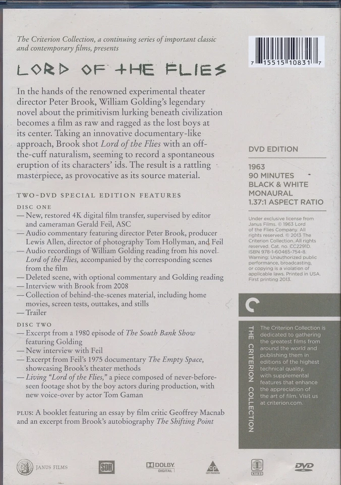 Lord Of The Flies-Peter Brook-Criterion Collection 2-Disc Set-1963 B&W-4K DVD!! - Image 3 of 3