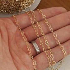 Cadena de corazón llena de oro de 14k de 6 pies sin terminar para creación de collar de pulsera