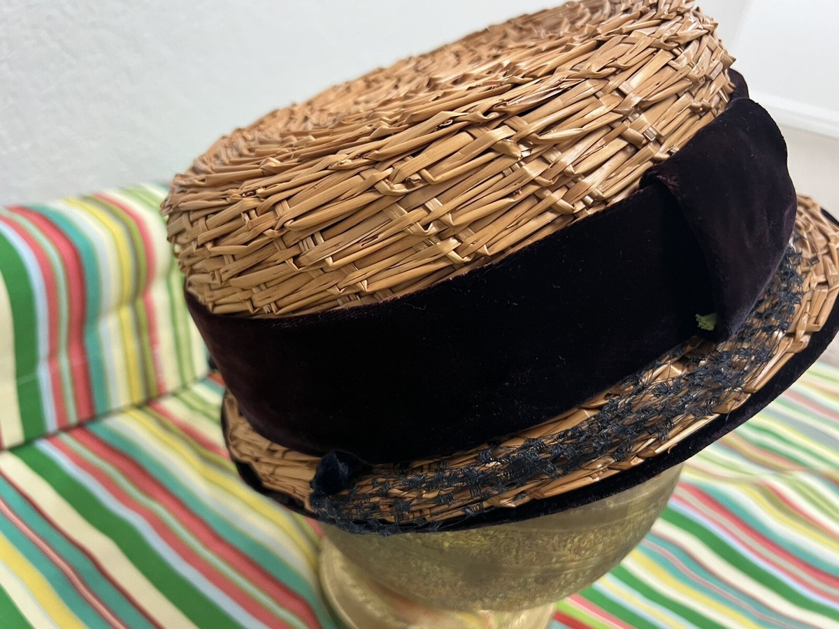 Vtg Chanda Engel-Fetzer| Straw Hat With Flower Appliques Chanda Vintage 1950s Straw Boat Hat From Engel Fetzer W  main image 2