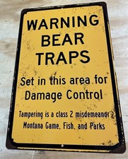 Warning Bear Traps Montana Vintage Rustic Retro LARGE Metal Sign 12" x 18"