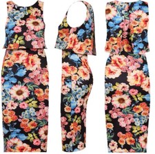 Ladies women’s daisy print overlay bodycon midi dress holiday special occasion 