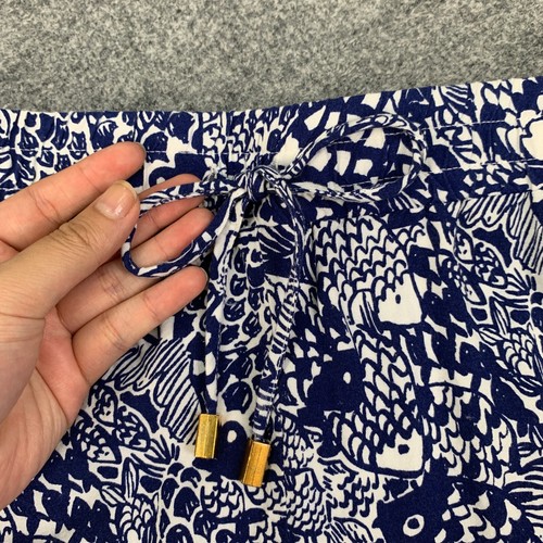 Lilly Pulitzer Shorts Womens Large Navy Piscine Fish Print Pom Pom Trim Drawcord - Picture 3 of 11