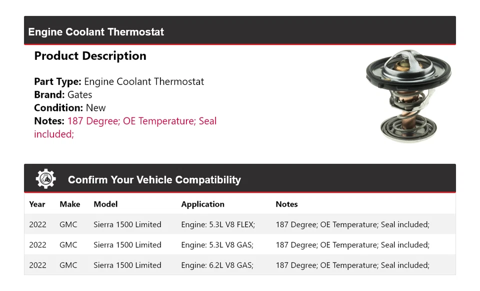 For 2022 GMC Sierra 1500 Limited Engine Coolant Thermostat Gates - Image 2 of 4