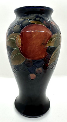 Antique William Moorcroft Deep Blue Pomegranate Vase 9'' Tall Potter to Queen