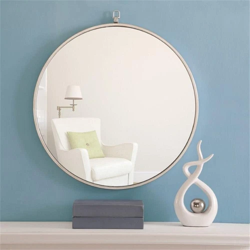 Elegant Decor Rowan 24" Round Metal Frame Hooked Mirror in Silver - Picture 2 of 9