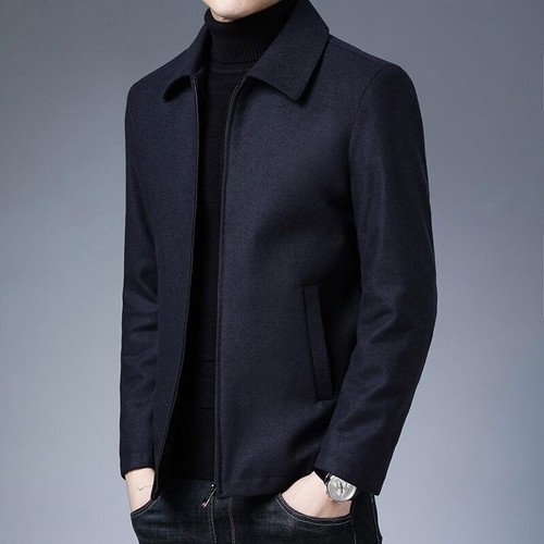 Abrigo Chaqueta Para Hombres Cremallera Clásico Informal Solapa Otoño Invierno Ajustado Cortavientos - Imagen 4 de 11