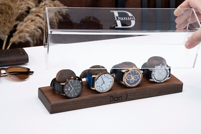 Custom Walnut Watch Holder, Handmade  Personalized Watch Stand with Acrylic Case