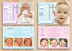 Girl Boy Joint Christening First Birthday Invitations Cards