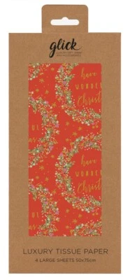 GLICK Luxury Red Wreath Christmas Tissue Paper - Pack of 4 50 x 75cm Gift Wrap