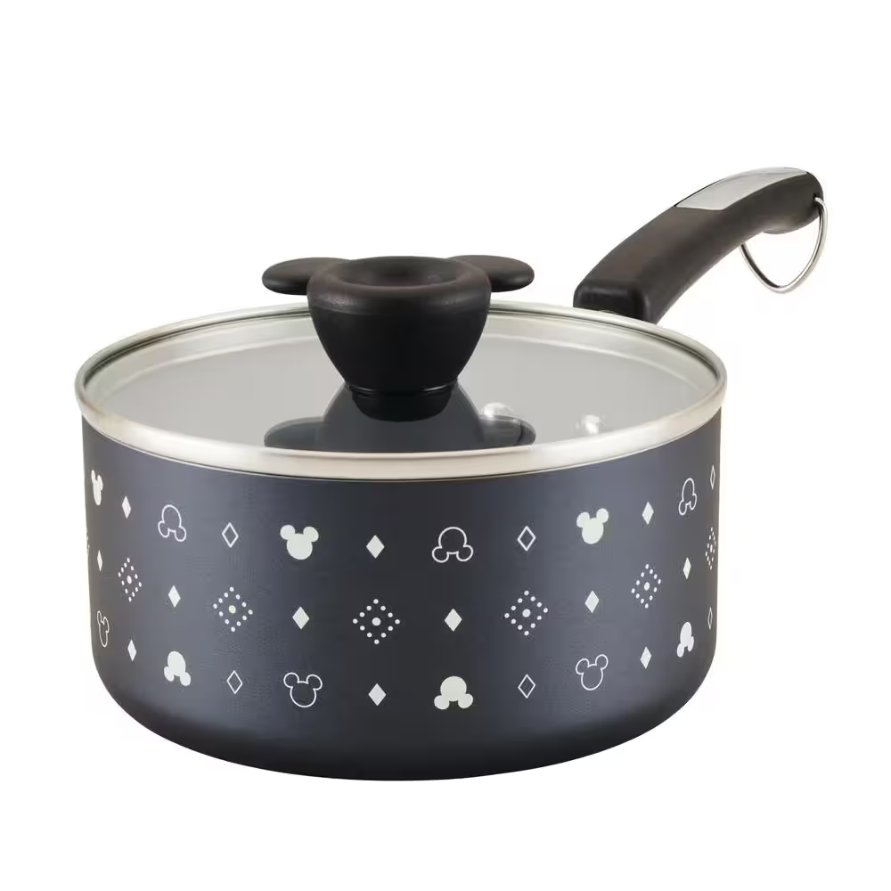 Disney 2 Qt. Aluminum Nonstick Saucepan with Lid in Black