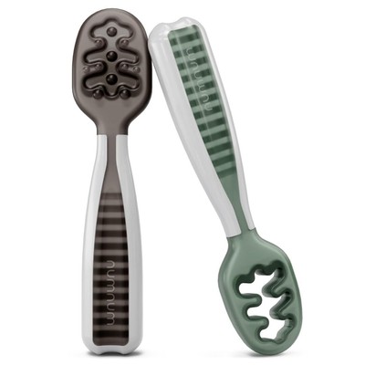 Lernlöffel für Baby, 2er-Baby-Set, Silikon-Löffel, Phase 1 + 2, 6-18 Monate