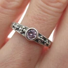 925 Sterling Silver Vintage Round-Cut Purple C Z Flower Oxidized Ring Size 9