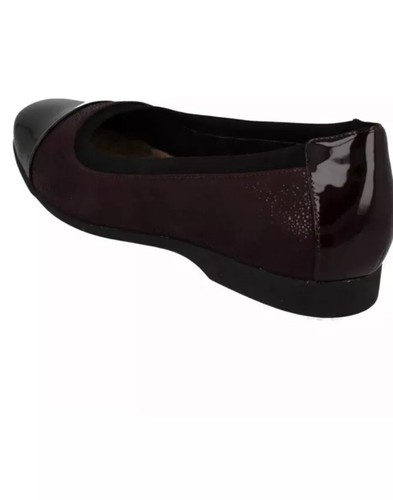 CLARKS LADIES Un Darcey Cap Aubergine LEATHER FLAT SLIP ON SHOES UK 3 D /35.5 - Picture 3 of 6