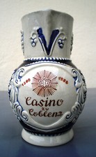 Antiker Tonkrug vom Casino Coblenz mit Punzen von 1958