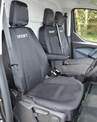 Ford Custom Transit Housses de Siège - Noir Résistant, sur Mesure, Avec 3 Logos - Photo 1/4