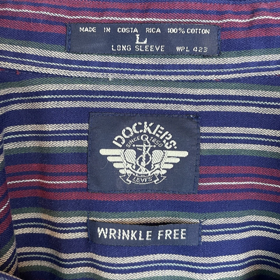 Винтажная мужская рубашка Docker's без складок L 100% полосатый хлопок на пуговицах - Изображение 4 из 4