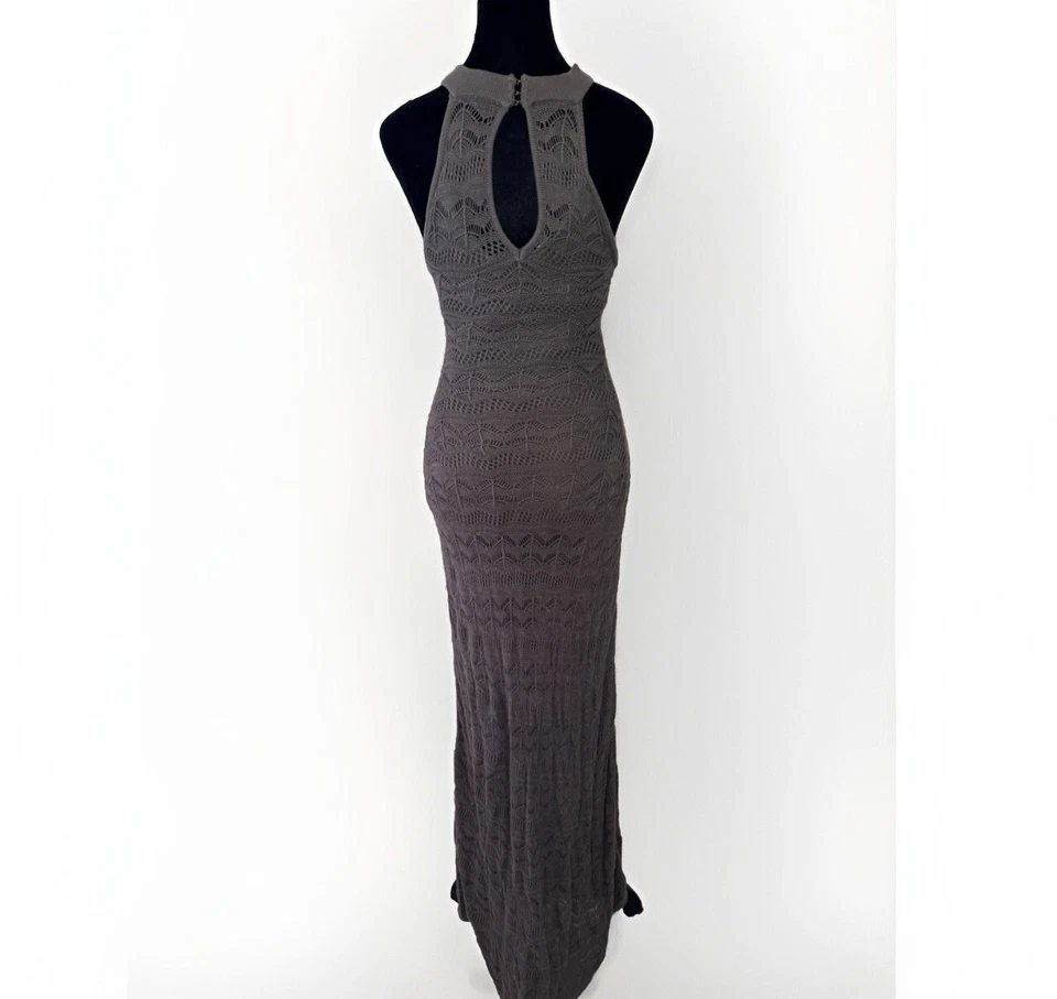 Maxi Vestido Bebe Crochet XS Verde Largo Halter Sirena Cuentas Elegante Resort Crucero Foto 3 de 4