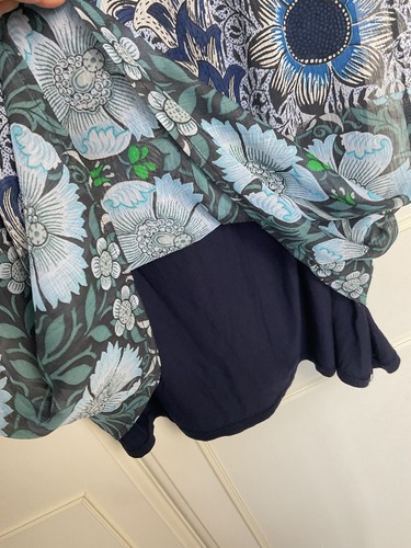 Desigual Short Chiffon Dress Size 38 10 12 Blue Floral Beaded Sleeveless Tunic - Picture 5 of 10