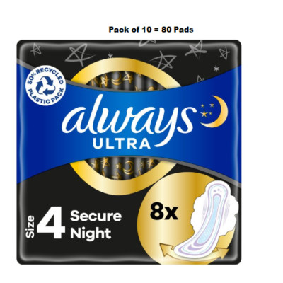 Always Ultra Secure Nachtbinden Flügel Größe 4 Binden x 10 (insgesamt 80 Binden)