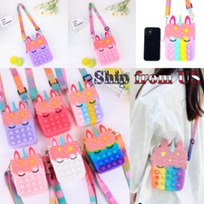 Unicorn Shoulder Bag Bubble Wallet Messenger Silicone Popit Fidget Sensory Toys