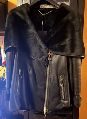 PUNTO Shearling Leather Women's Coat - Size L - New w/Tags - Genuine Lambskin!