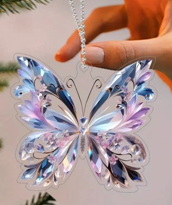 Beautiful Blue Butterfly Hanging Decoration Cute Gift Flat Acrylic 2D Keyrings