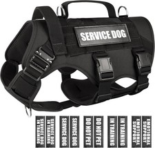 Service Dog Vest Harness for Large Dog, Tactical Working MOLLE Vest with 10 Pet