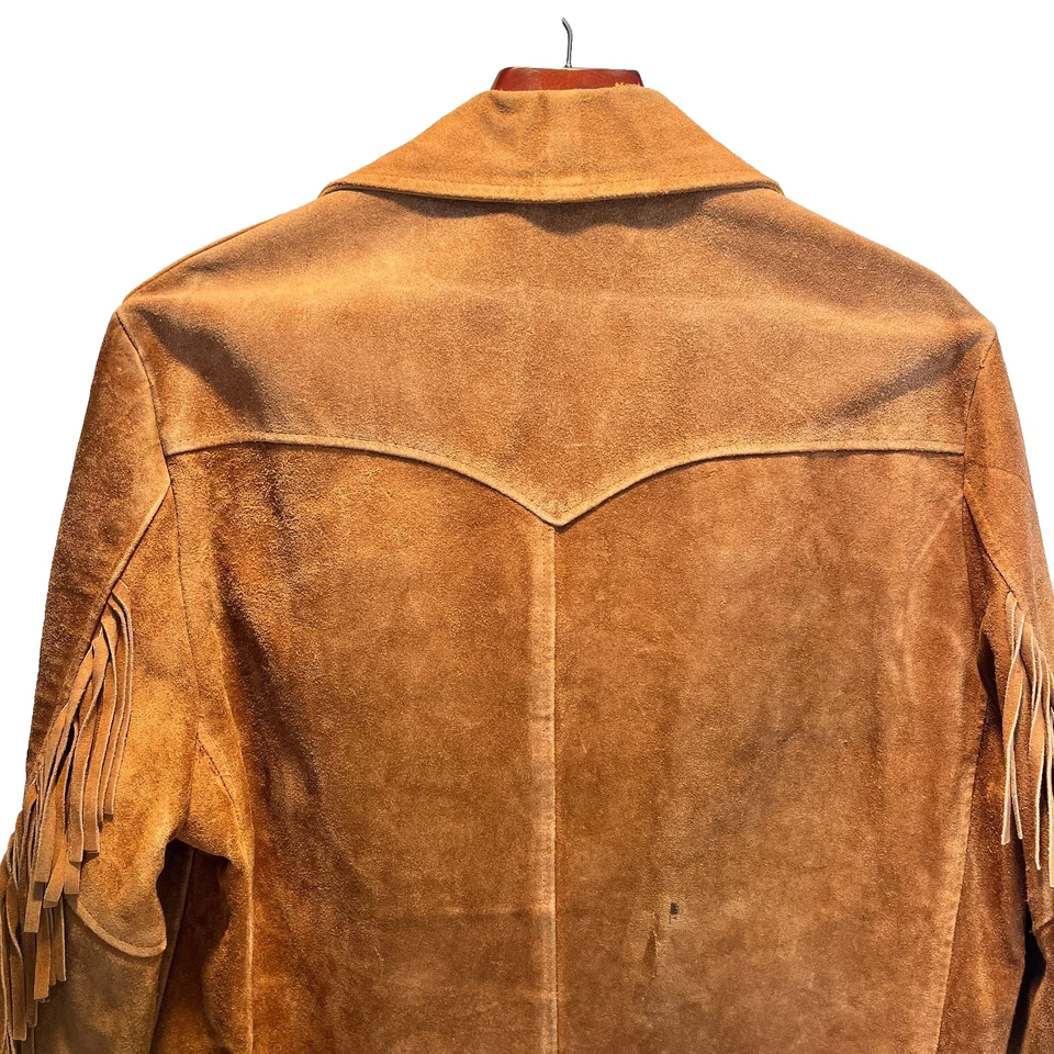 McGregor Brown Suede Leather Fringe Jacket Mens 40 Vintage early 1970s Western - Image 3 of 4