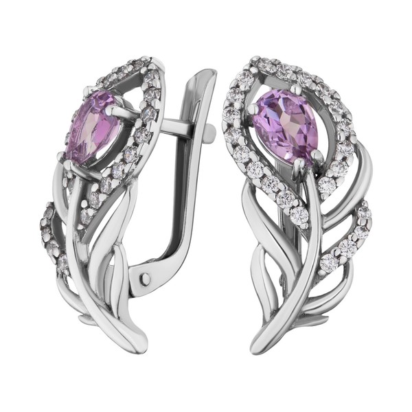 Ohrringe Damenohrringe Ohrringe Silber Mit Zirkonia Stein Amethyst Echtschmuck-image