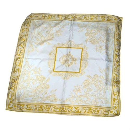 Authentique carf Christian Dior or blanc 88 x 88 cm 100% soie du Japon