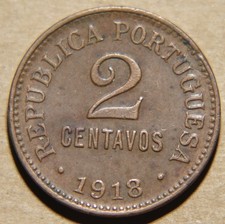 Portugal 2 Centavos 1918 KM#565 - Bronze - First Republic - WWI Era