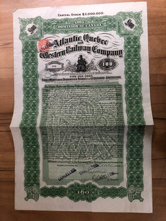 Kanada Eisenbahn Anleihe 1906 Atlantic Quebec & Western Railway £100 Top V