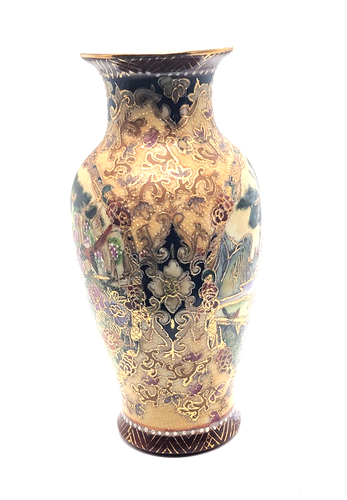 Ancien vase japonais satsuma moriage oiseau floral émail craquelé signé - Photo 2/8