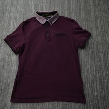 Ted Baker Polo Shirt Men Burgundy Short Sleeve Collar Pattern Slim SIze 3