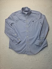 Polo Ralph Lauren Boys Medium 10/12 Blue White Plaid Long Sleeve Dress Shirt