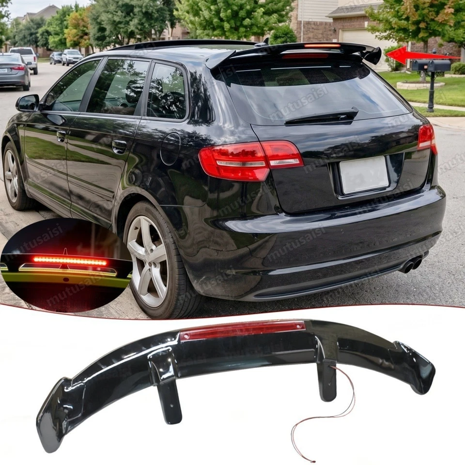 Becquet de toit universel Pour AUDI A3 Sportback 8P (noir brillant Avec lumière) - Photo 1/4