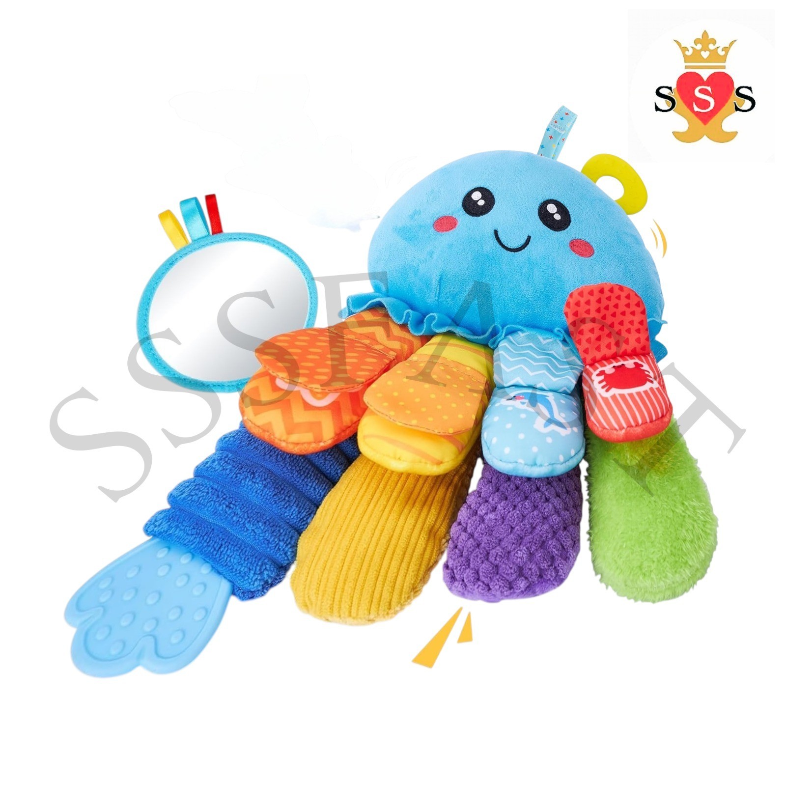 8-in-1 Tummy Time Sensory Toy - 3+ Months Baby Rattle| Mirror and Teether EACH