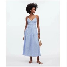 Madewell Empire Waist Tiered Striped Cross Back Maxi Dress 14 NWT Blue White