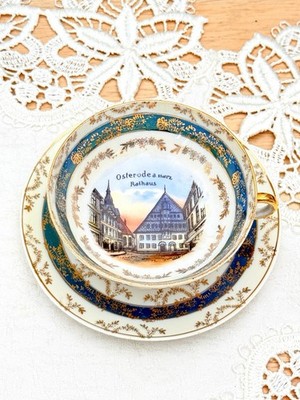 Osterode am Harz Rathaus Mokkatasse mit Untertasse Golddekor Souvenirtasse Vinta