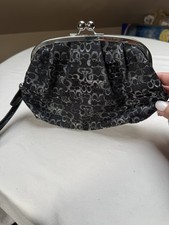 Coach Vintage Lurex Signature Framed Kisslock Satin Wristlet