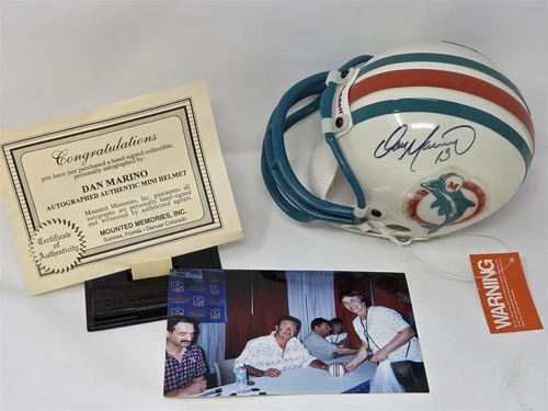 DAN MARINO signed BRONCOS mini helmet MOUNTED MEMORIES COA