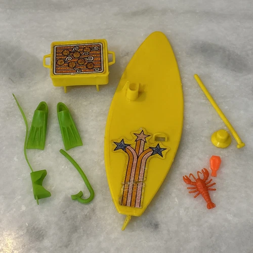 1978 Barbie Play Pak Beach Scene Surf Board Grill Snorkel Set INCOMPLETE