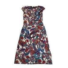 Lauren Ralph Lauren V-Neck Cap Sleeve Paisley Print Ruched Sheath Dress Size 2