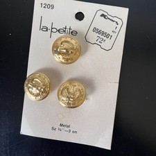 Vintage Metal Buttons Eagle Gold Tone Set of (3) 3/4" Made in the USA