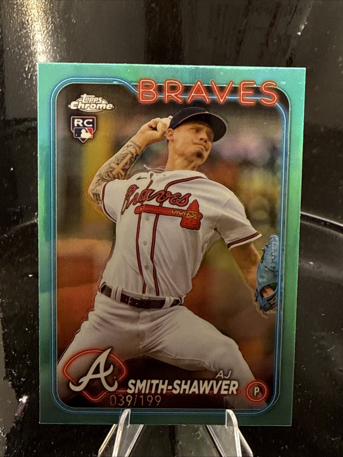 2024 Topps Chrome - AJ Smith-Shawver #19 Aqua Refractor /199 (RC)