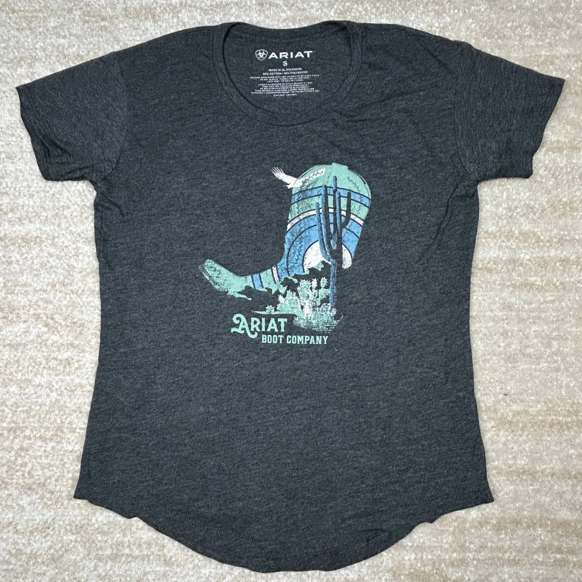 T-shirt Femme Ariat Riders Club – Coupe Boyfriend, Manches Courtes, Noir, Motif Western, 100% Coton, Neuf étiqueté