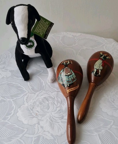 Vintage Pair of Mallorca Tourist Ware Hardwood Maracas Percussion Instrument